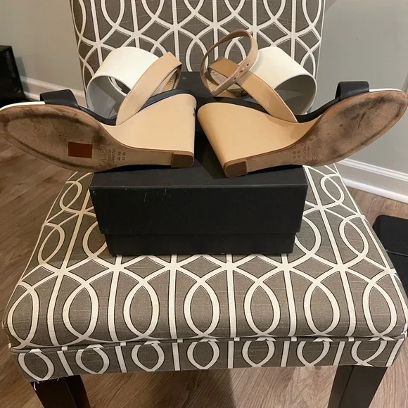 Vince: wrap sandal bone, black and white wedge heel - Picture 3 of 10